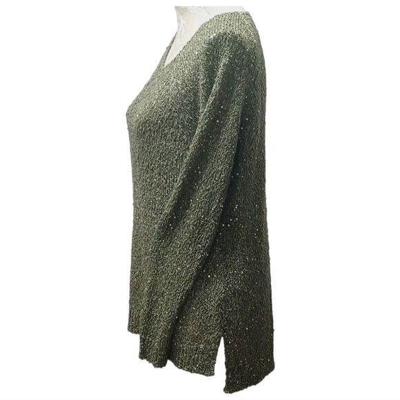 Chico's green sequin Shine Claire long sleeve sweater Size Medium - Picture 4 of 8